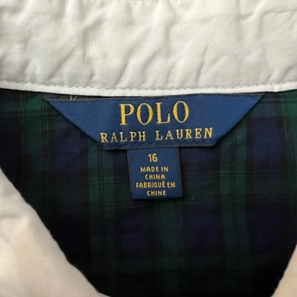 Polo Ralph Lauren Girl's Plaid Button Down Dress Red Blue Green
